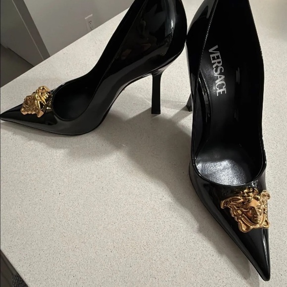 Versace Black and Gold Women's Heels - Picture 6 of 7
